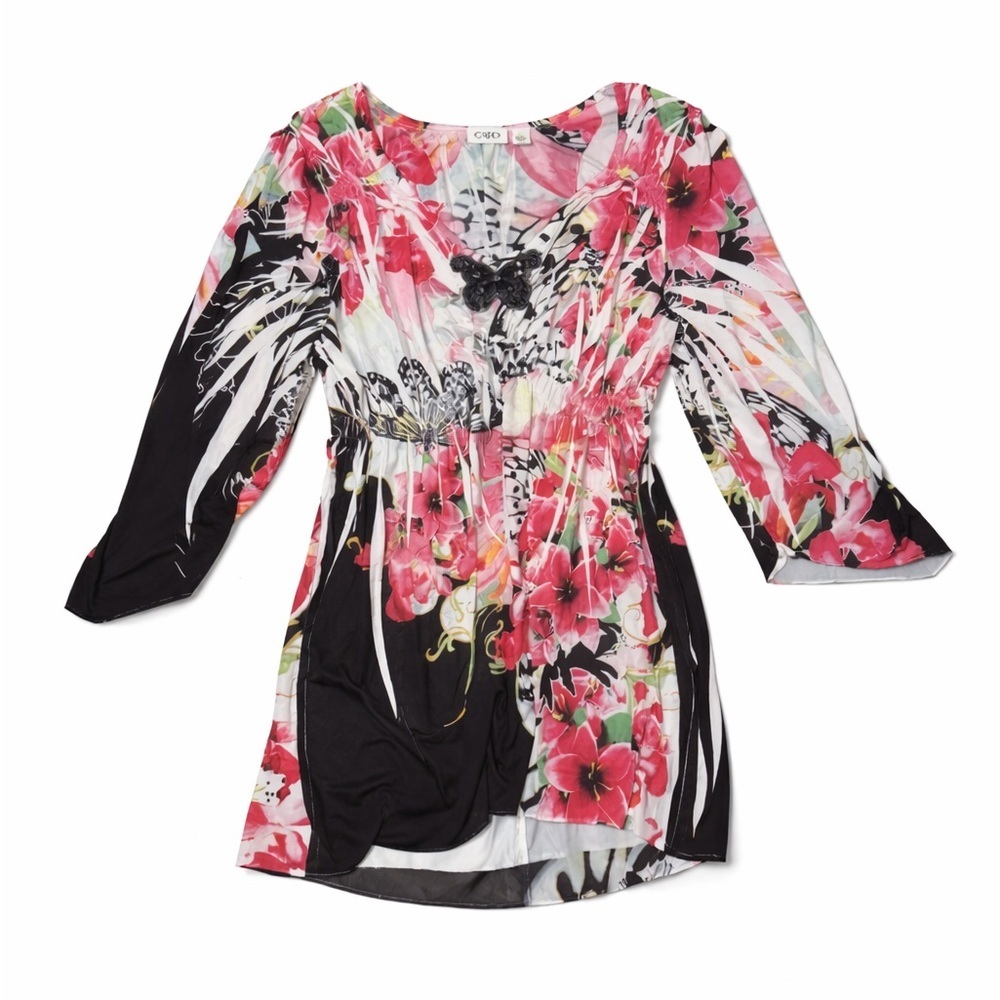 Cato Black and Pink Floral Blouse - Picture 2 of 2